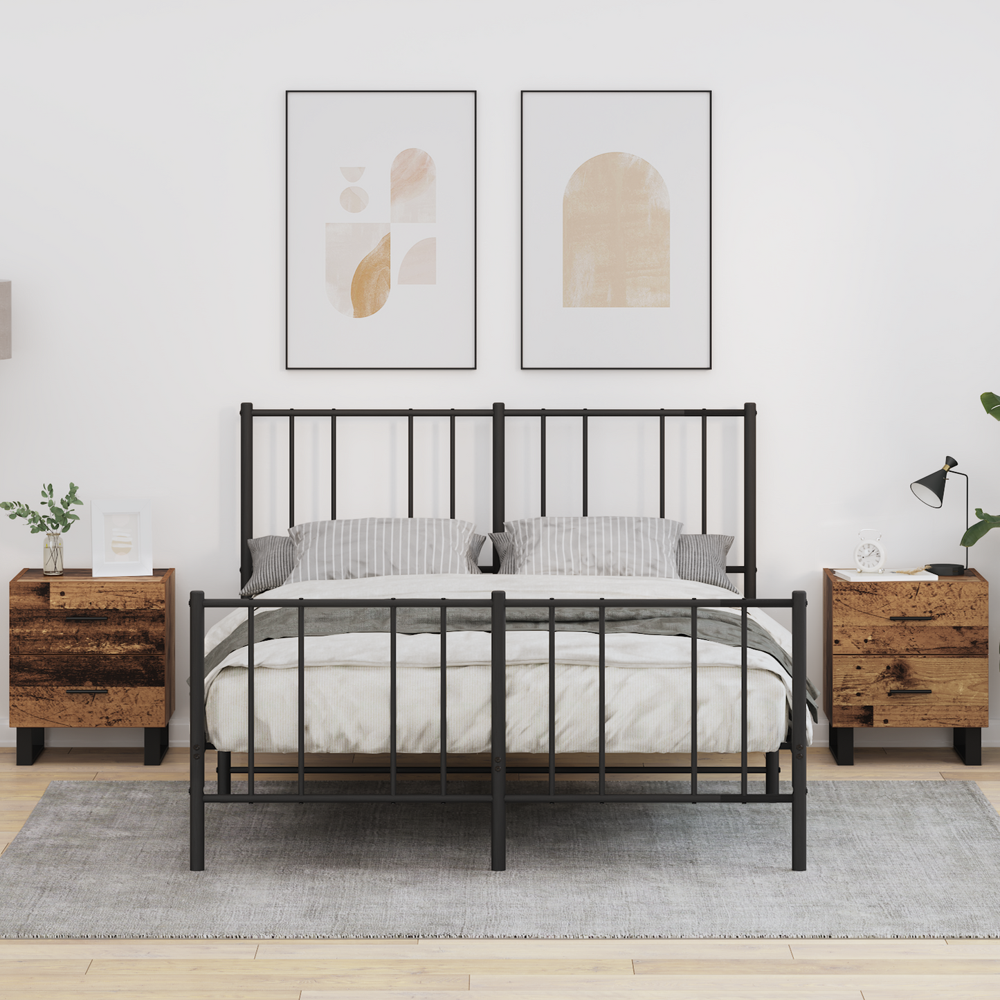 Bedside Cabinet 2 pcs Old Wood and Black 40 x 35 x 47.5 cm