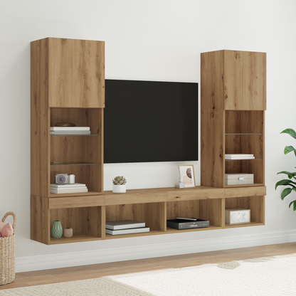 TV Wall Units with LED 5 pcs Artisan Oak Engineered Wood