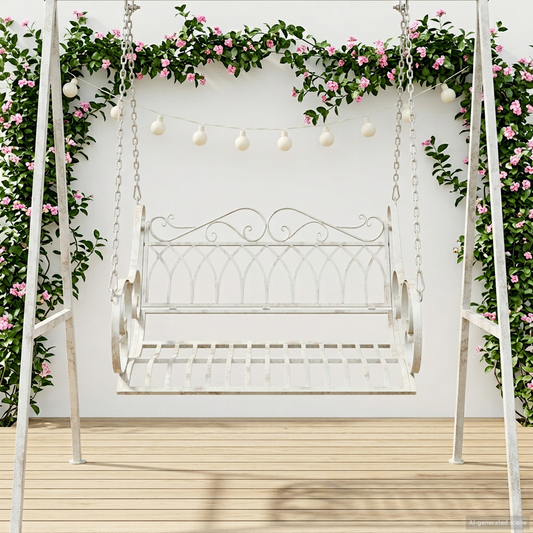 Swing Bench Steel 109 x 75 x 59 cm Antique White
