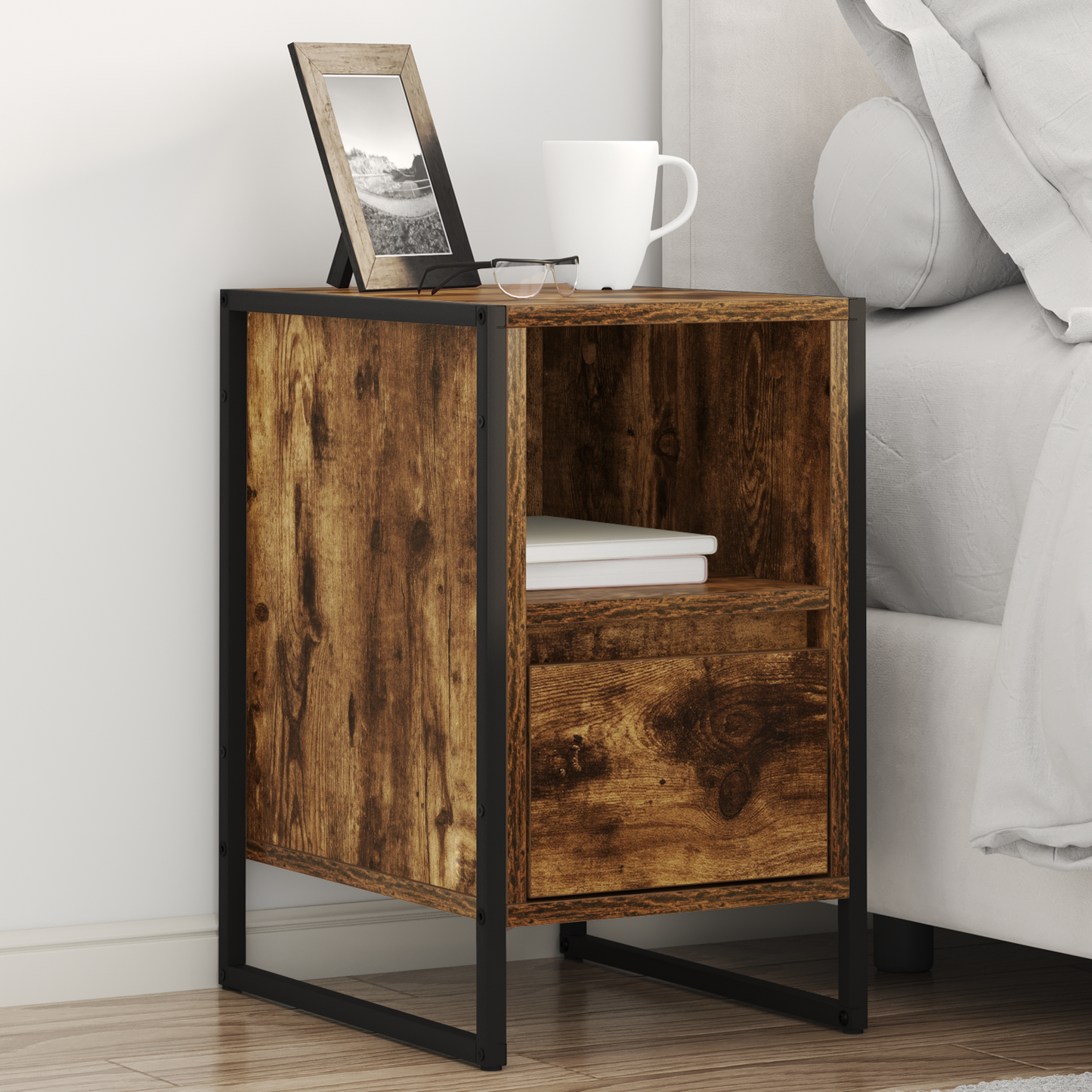Bedside Table Smoke Oak 39.5 x 30 x 50 cm Engineered Wood