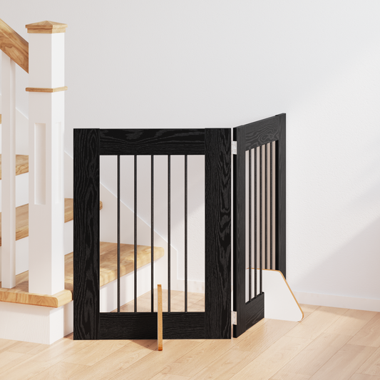 Foldable Dog Gate with Stands 2 pcs Black Oak 120.5 cm