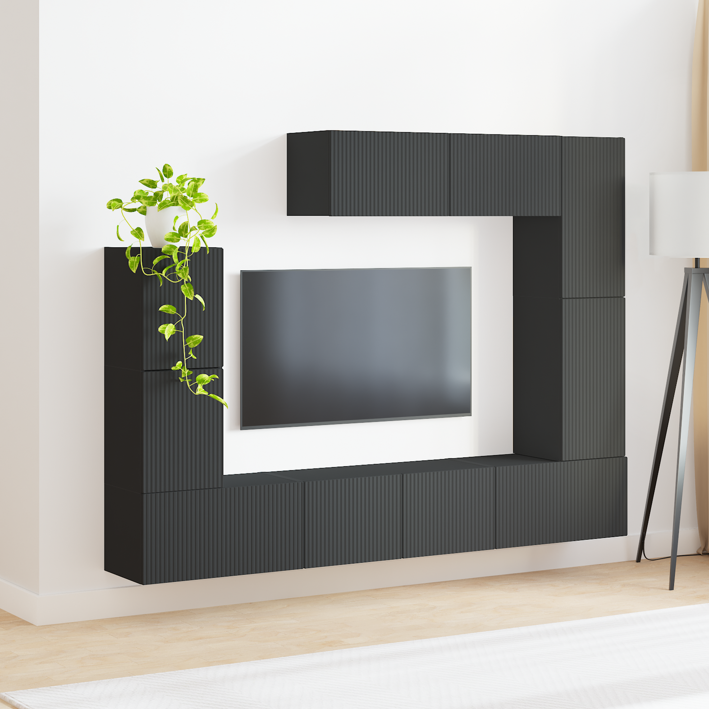 TV Cabinet Set Wall-mounted 5 pcs Black Engineered Wood