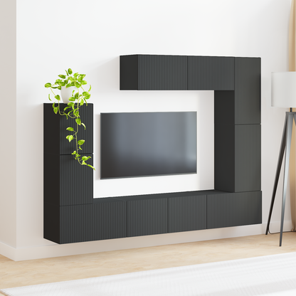 TV Cabinet Set Wall-mounted 5 pcs Black Engineered Wood