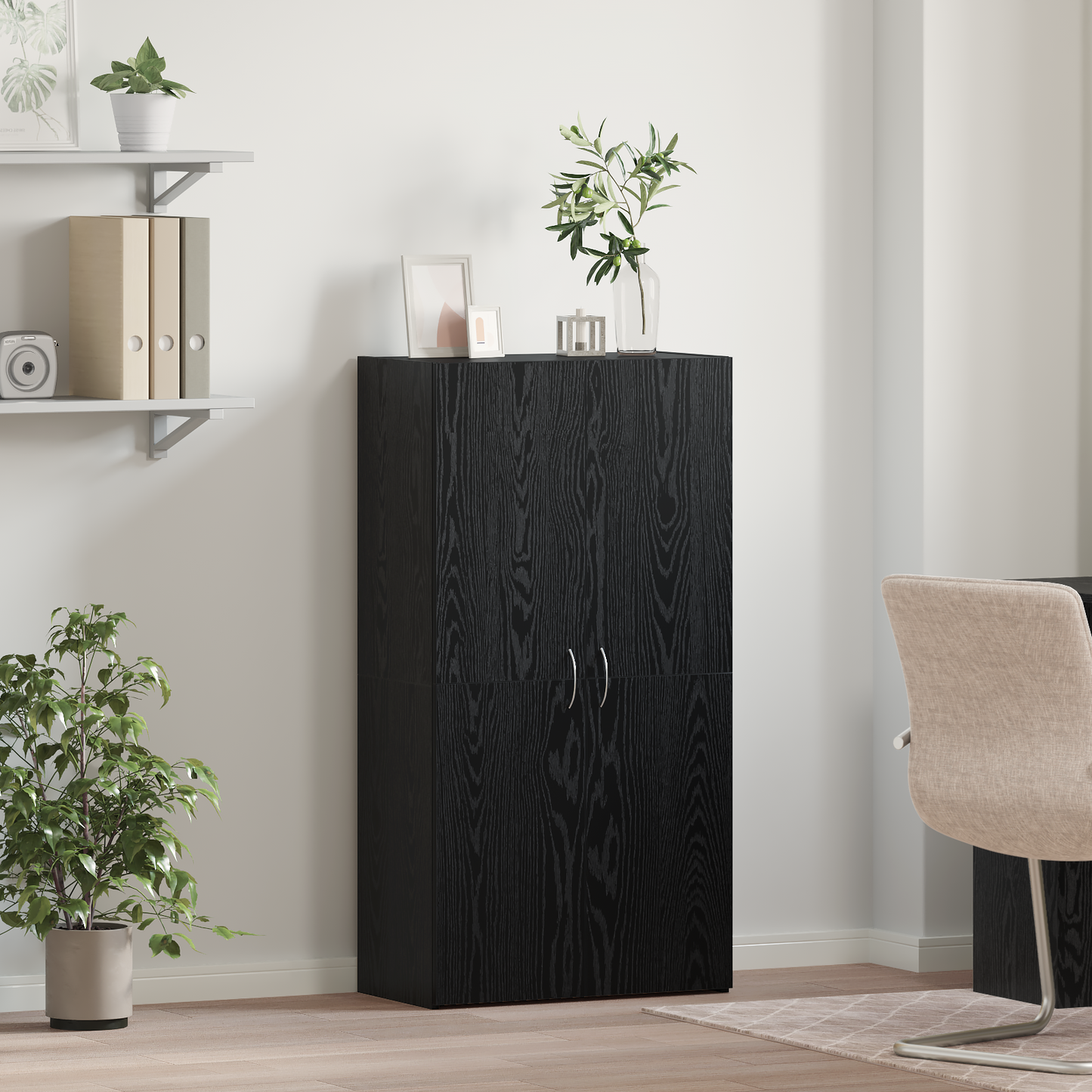 Office Cabinet Black Oak 60 x 32 x 115 cm Engineered Wood