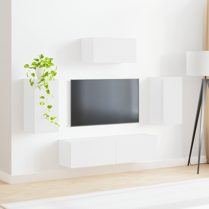 TV Cabinet Set 5 pcs High Gloss White Engineered Wood