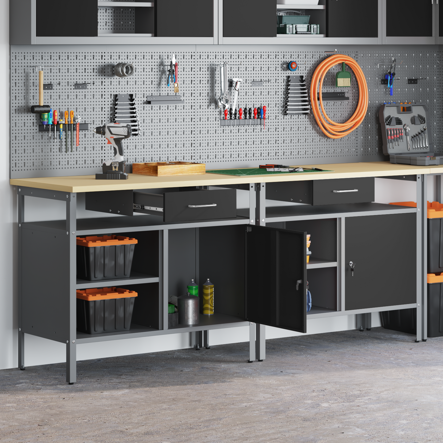 Work Bench Set with Shelf 2 pcs Black and Grey 200 x 55 x 85 cm