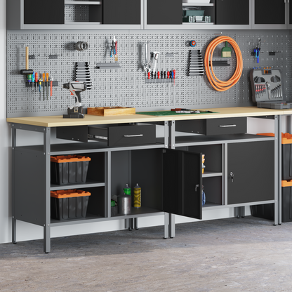 Work Bench Set with Shelf 2 pcs Black and Grey 200 x 55 x 85 cm