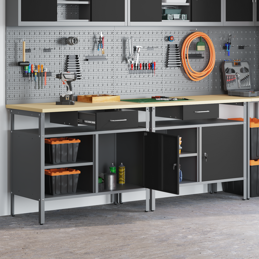 Work Bench Set with Shelf 2 pcs Black and Grey 200 x 55 x 85 cm