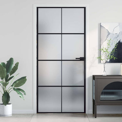 Interior Door Slim Black 93x201.5 cm Tempered Glass and Aluminium