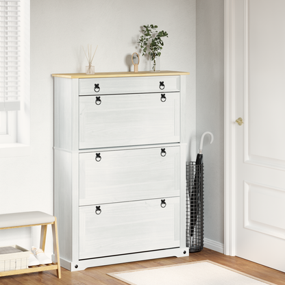 Shoe Cabinet Corona White 99 x 32 x 138 cm Solid Pine Wood