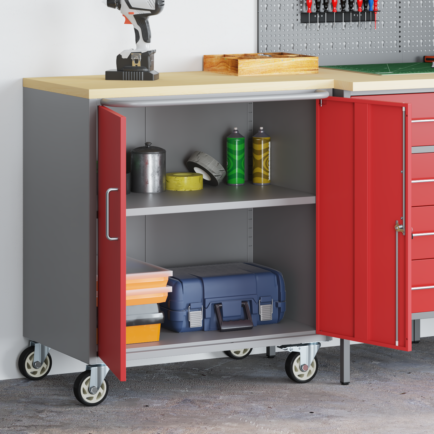 Trolley Rolling Workbench Red and Grey 75 x 45 x 85 cm