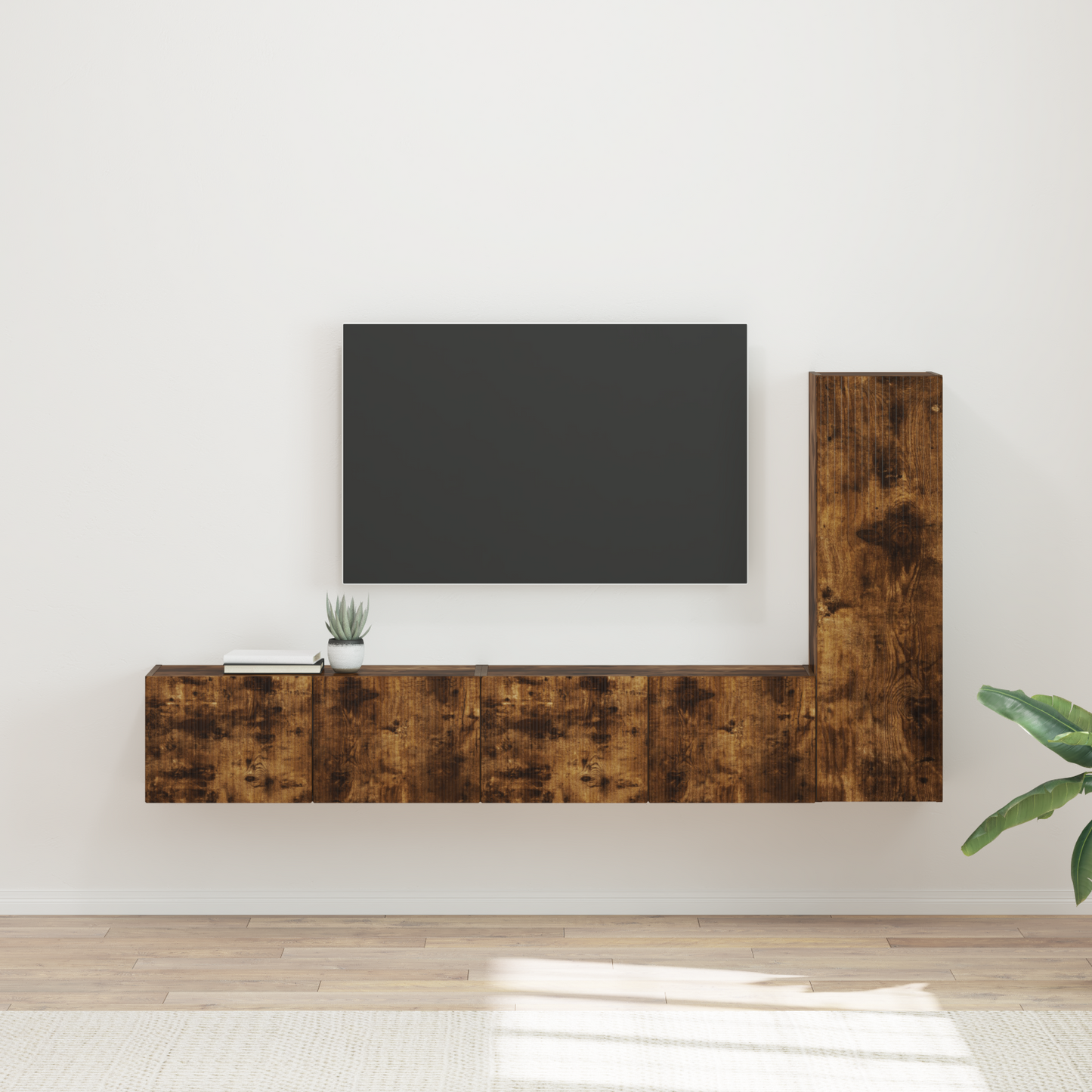 TV Cabinet Set Wall-mounted 3 pcs Smoked Oak Engineered Wood