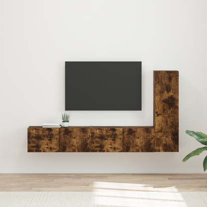 TV Cabinet Set Wall-mounted 3 pcs Smoked Oak Engineered Wood