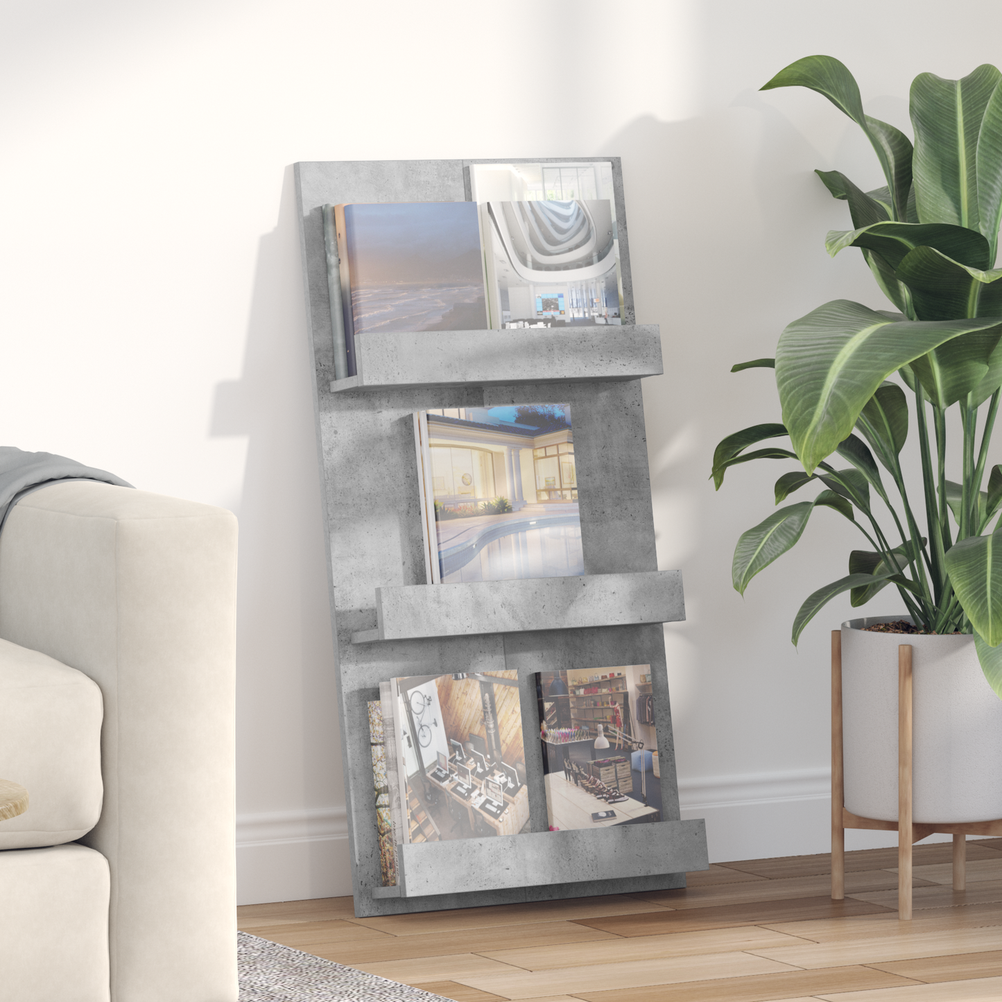 Magazine Rack Concrete Grey 51 x 11 x 102 cm Engineered Wood