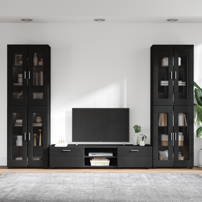 TV Cabinet Set with Drawer FLORIN 3 pcs Black Engineered Wood