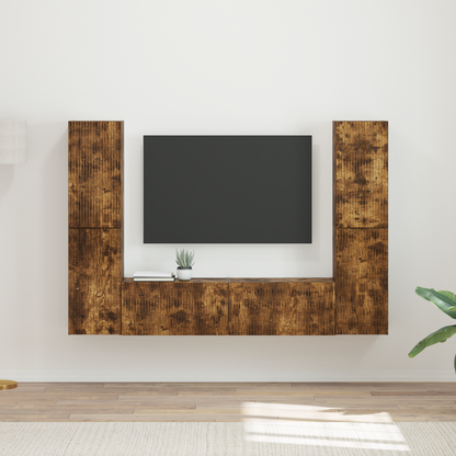 TV Cabinet Set 6 pcs Smoked Oak Engineered Wood