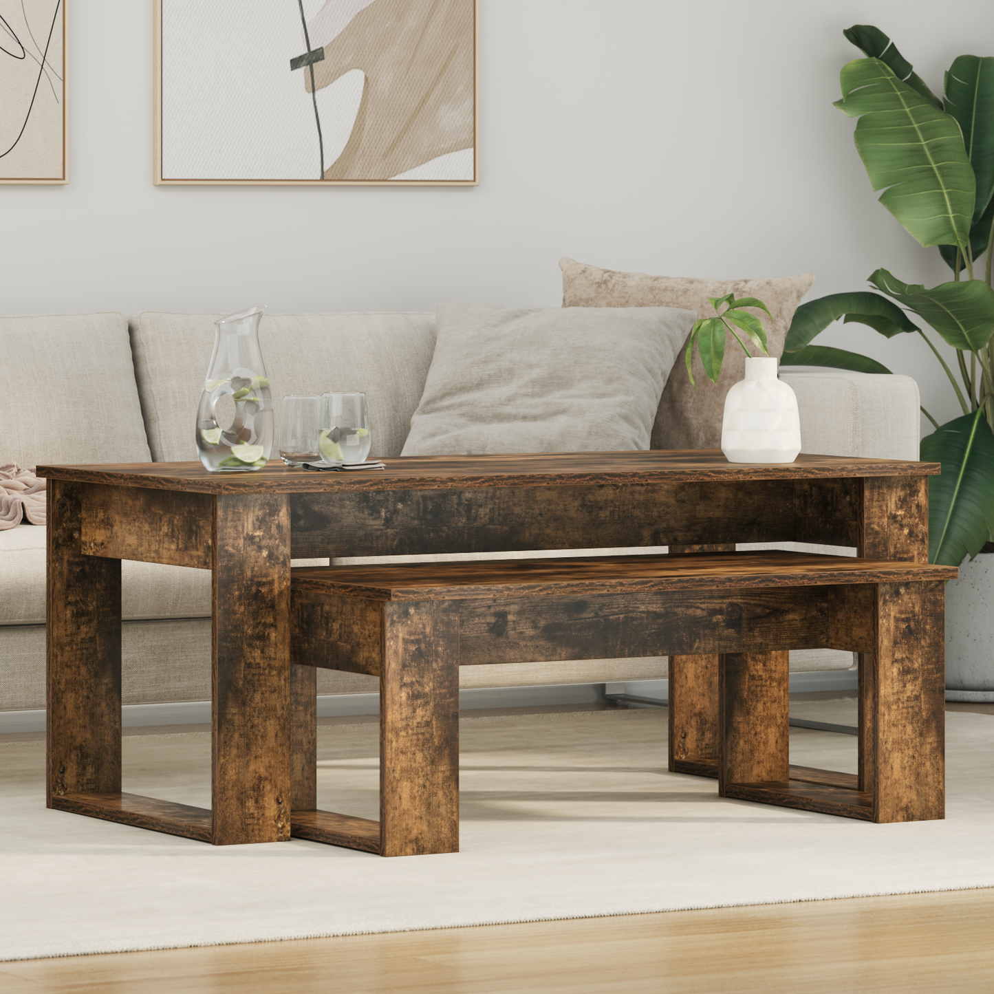 Coffee Table Set 2 pcs Smoked Oak Engineered Wood