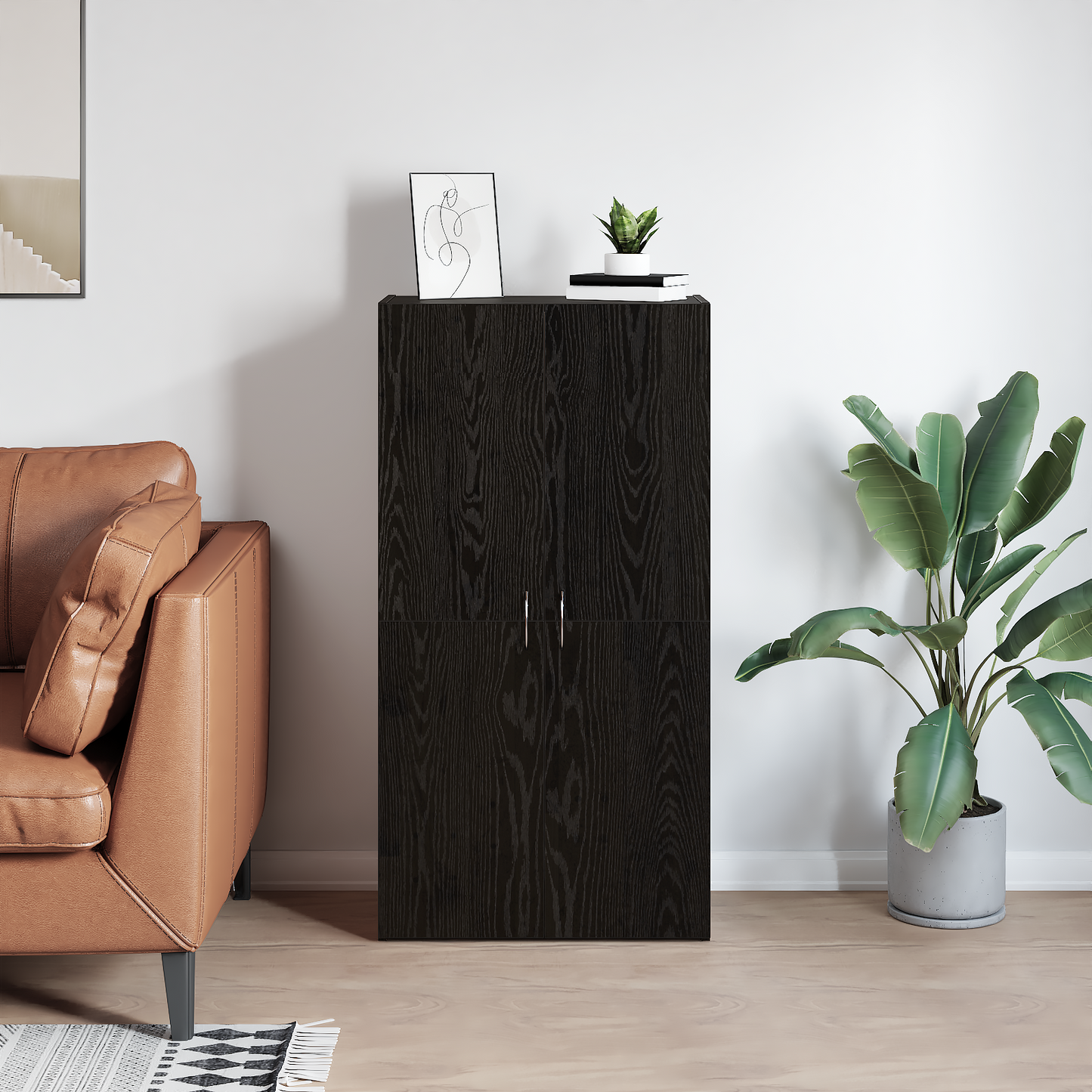 Office Cabinet Black Oak 60 x 32 x 115 cm Engineered Wood