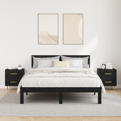 Bedside Cabinet with Drawer 2 pcs Black Oak 40 x 35 x 47.5 cm