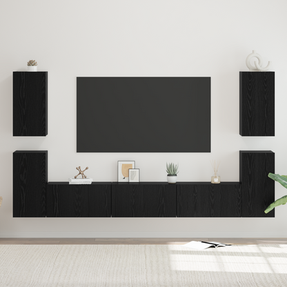 TV Cabinet Set Wall-mounted Black Oak Engineered Wood