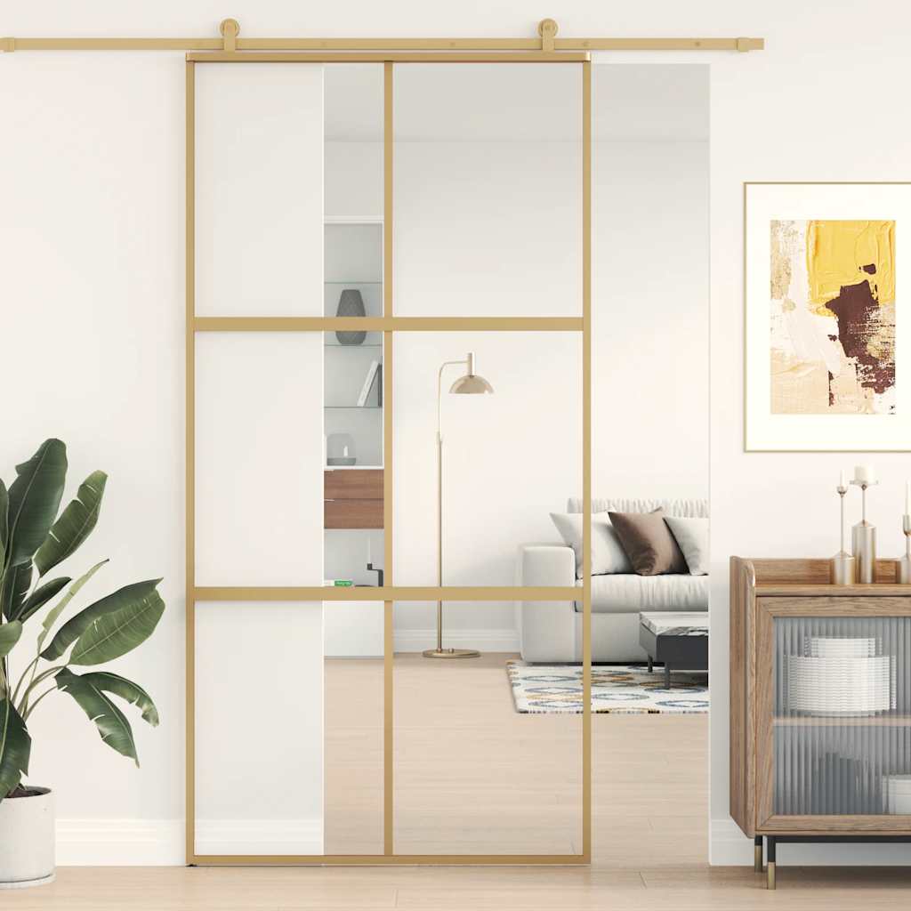 Sliding Door Gold 102,5x205 cm Clear ESG Glass and Aluminium