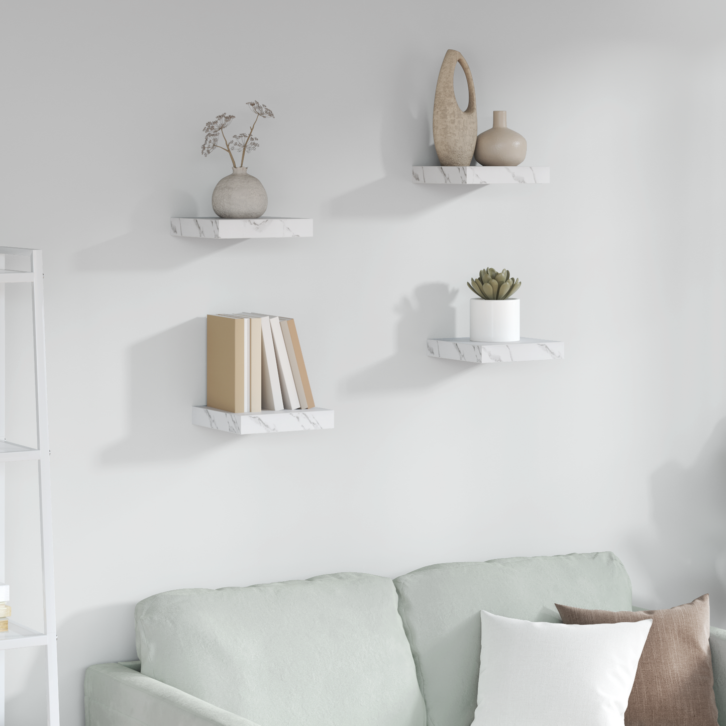 Wall Shelf 4 pcs White Marble 23 x 23.5 x 4 cm Engineered Wood