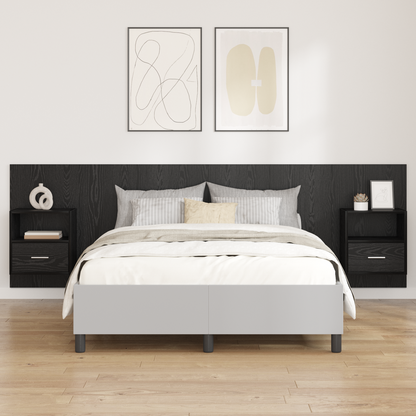 Headboard with Cabinet 3 pcs Black Oak Engineered Wood