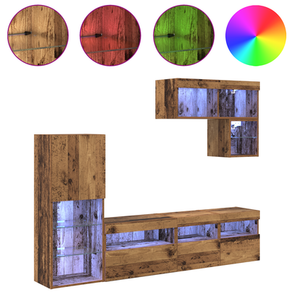 TV Wall Units Wall-mounted 6 pcs Old Wood Engineered Wood