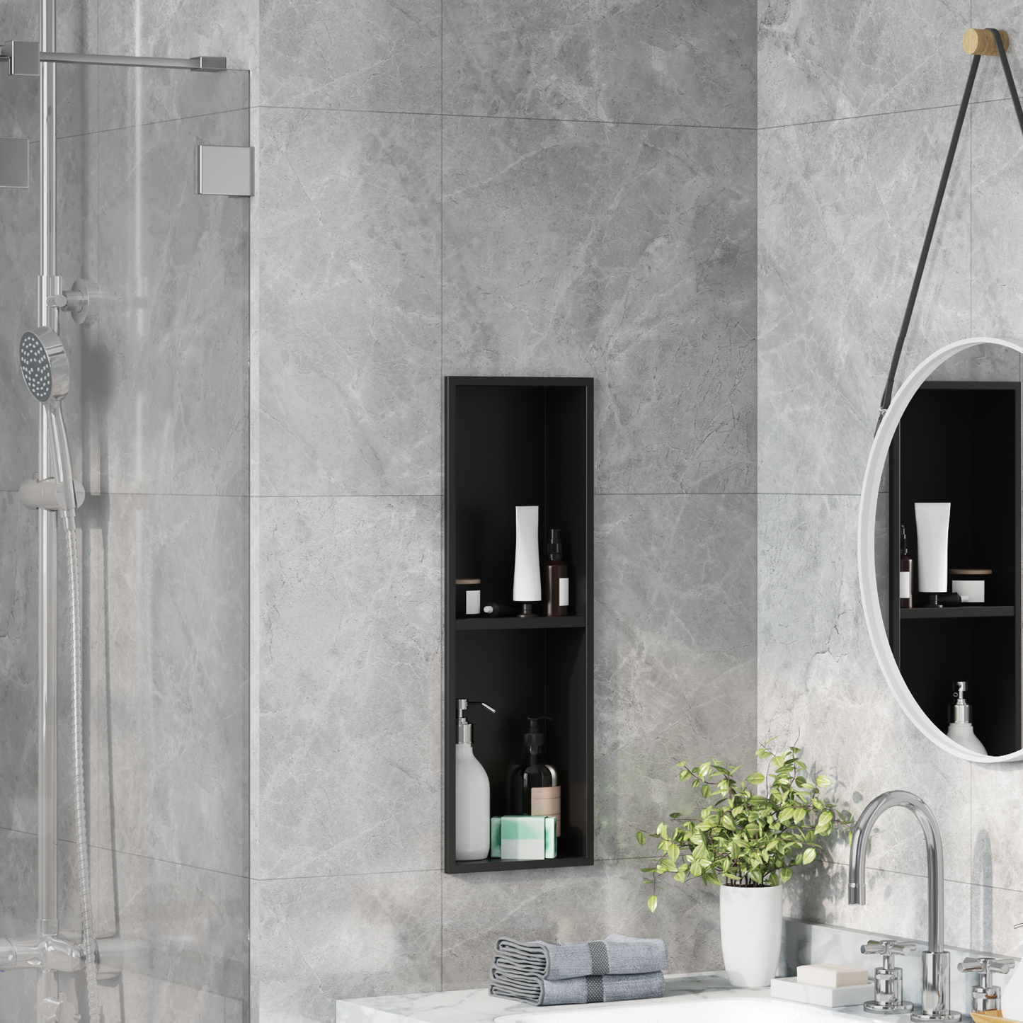 Shower Niche Black 60 x 20 x 9.5 cm Stainless Steel