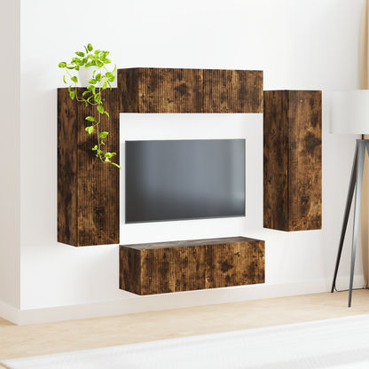 TV Wall Cabinet Set 4 pcs Smoked Oak Engineered Wood