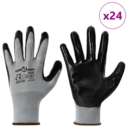 Work Gloves 24 pcs Grey and Black 8 / M Polyester