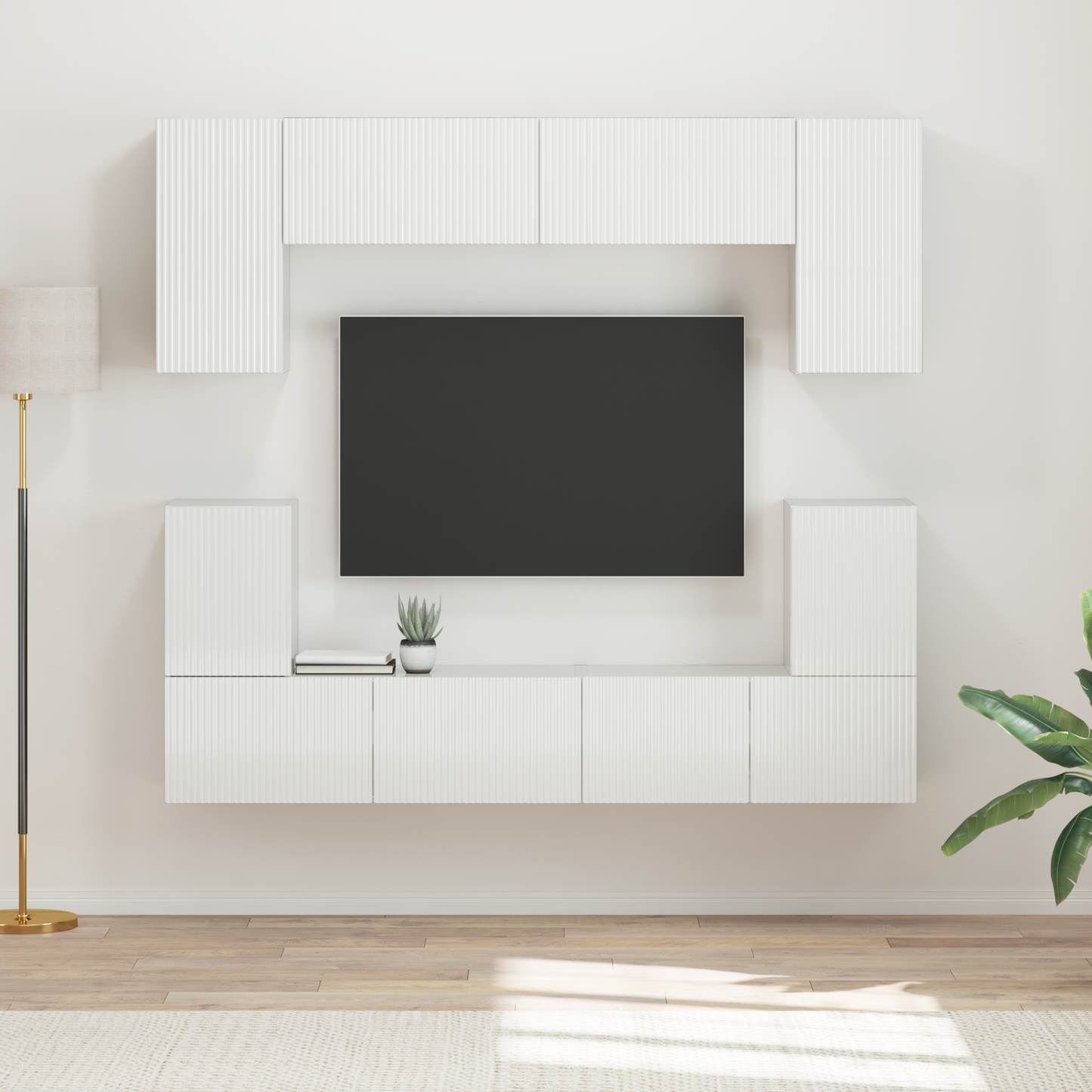 TV Cabinet Set 5 pcs High Gloss White Engineered Wood