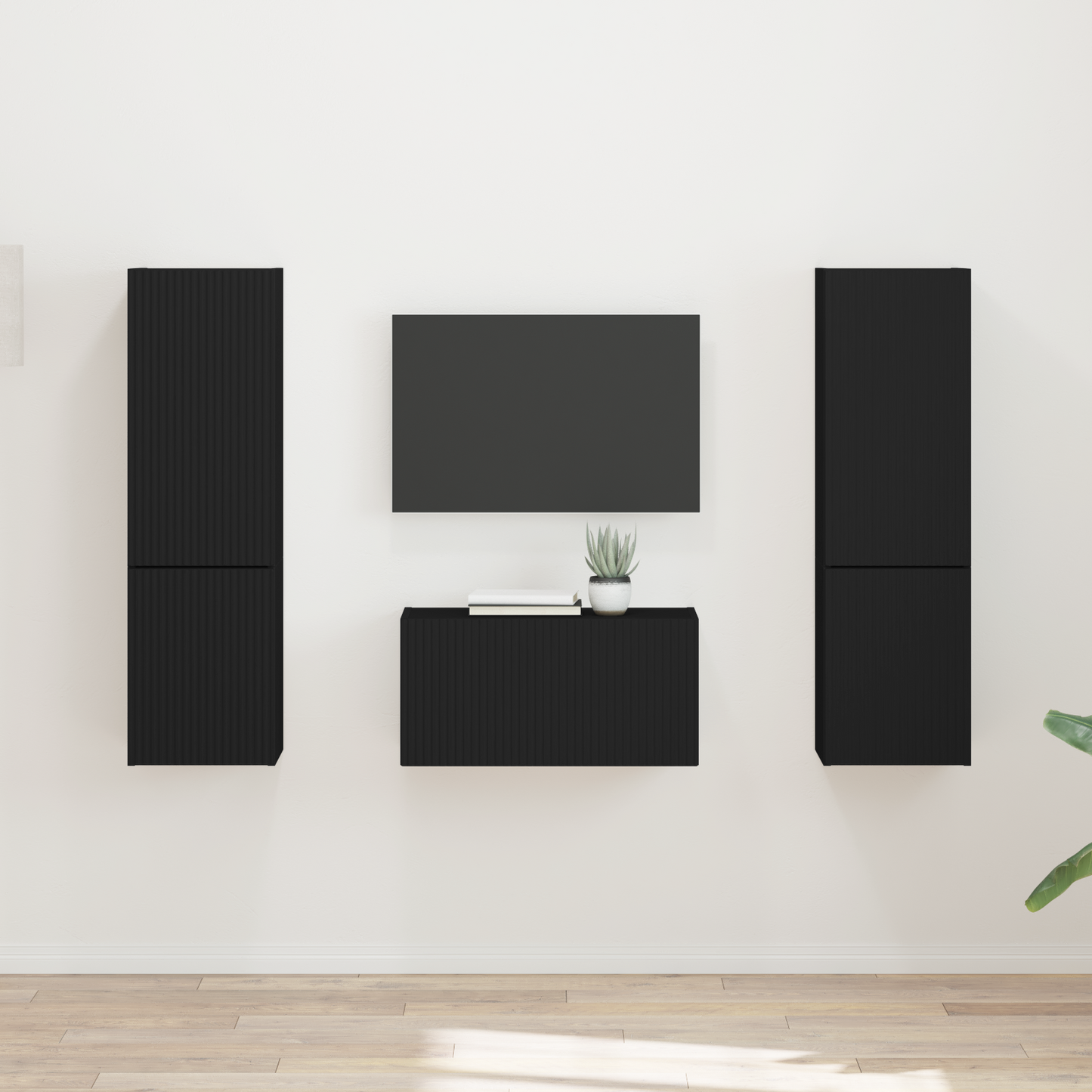 TV Cabinet Set 5 pcs Black Engineered Wood
