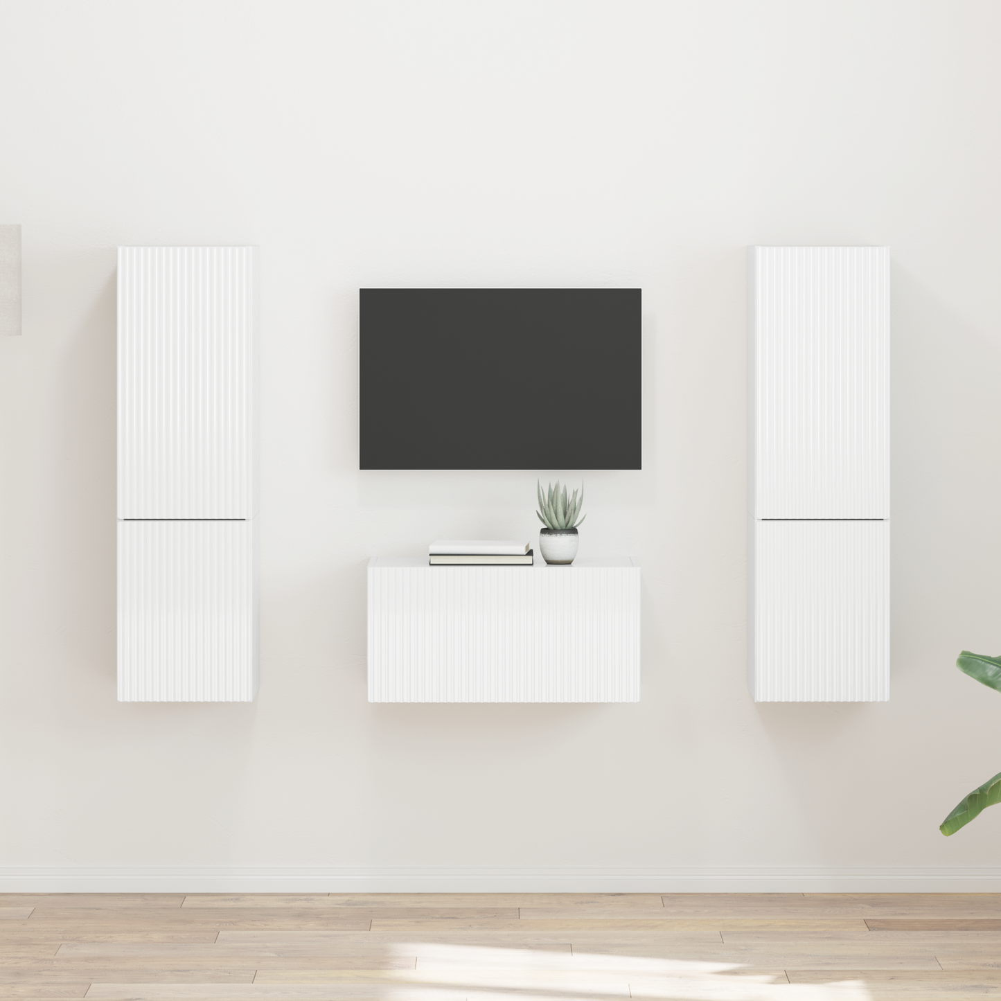 TV Cabinet Set 5 pcs High Gloss White Engineered Wood