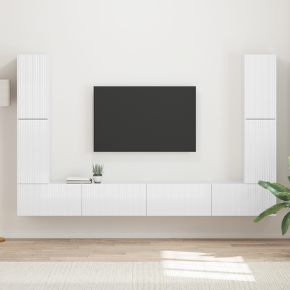 TV Cabinet Set 8 pcs High Gloss White Engineered Wood