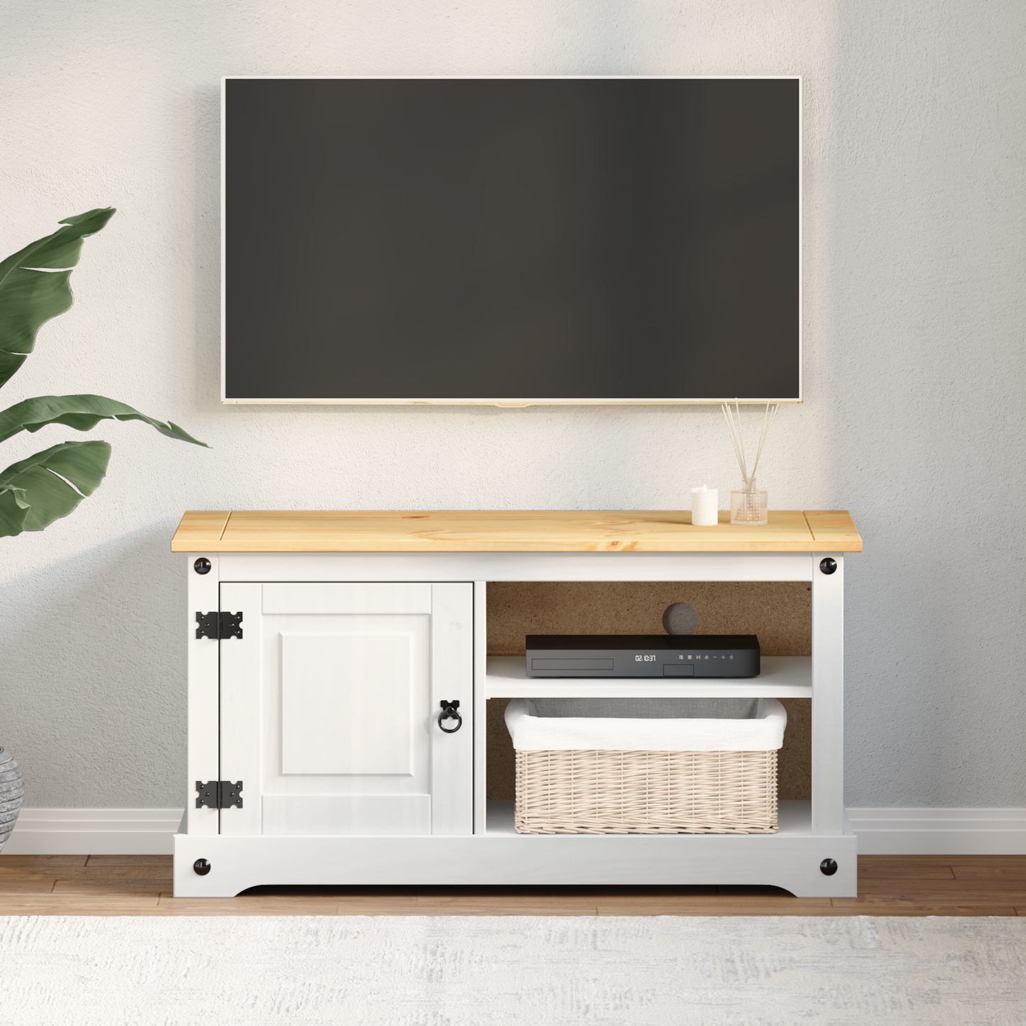 TV Cabinet Corona White 100 x 40 x 52 cm Solid Pine Wood