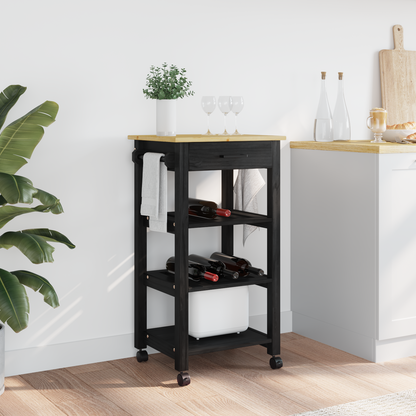 Kitchen Trolley MONZA Black 48 x 40 x 88.5 cm Solid Pine Wood