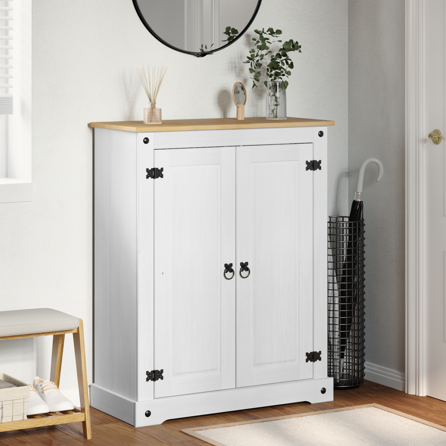 Shoe Cabinet with Door White 86 x 38.5 x 108 cm Solid Pine Wood