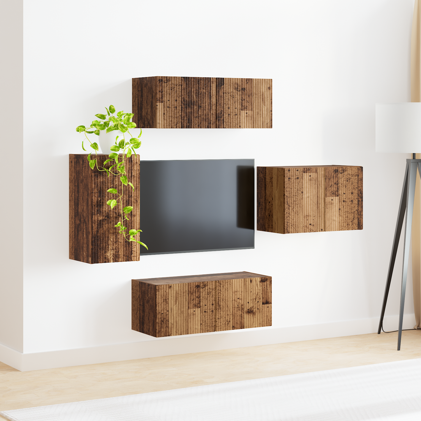 TV Wall Cabinet Set Wall-mounted 4 pcs Old Wood Engineered Wood