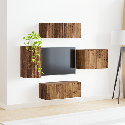 TV Wall Cabinet Set Wall-mounted 4 pcs Old Wood Engineered Wood