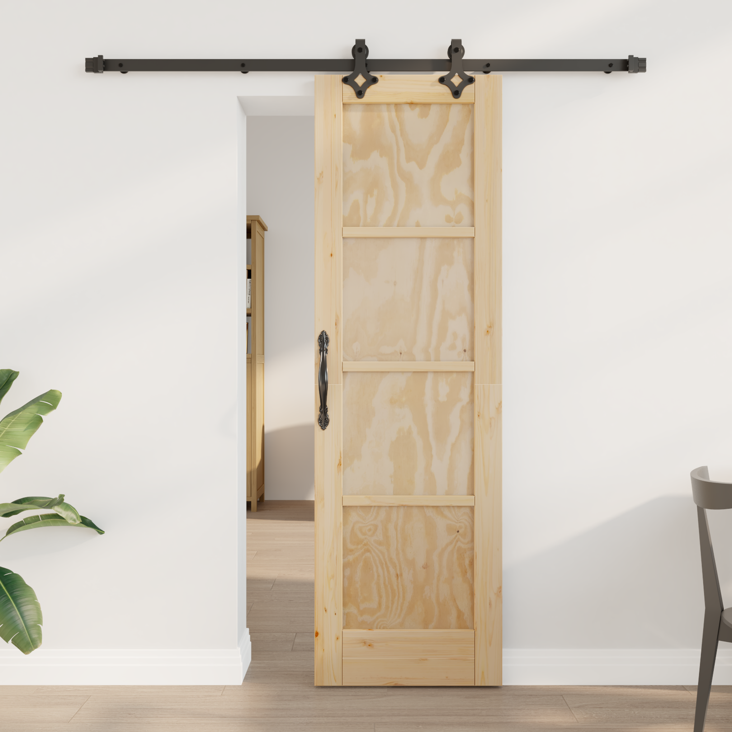 Sliding Door Natural and Black 61 x 198.5 cm Solid Pine Wood
