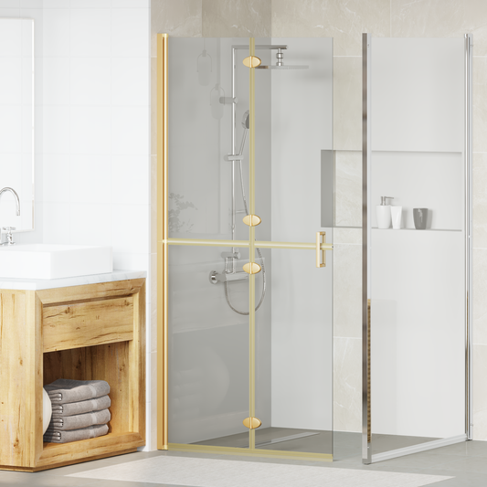 Walk-In Shower Wall Folding Gold 90 x 6.5 x 190 cm