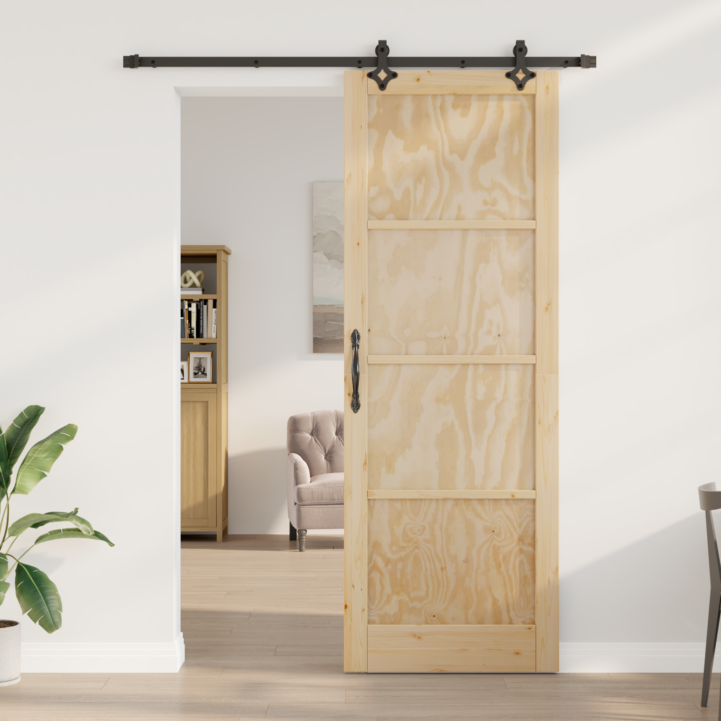 Sliding Door Natural and Black 83 x 232 cm Solid Pine Wood