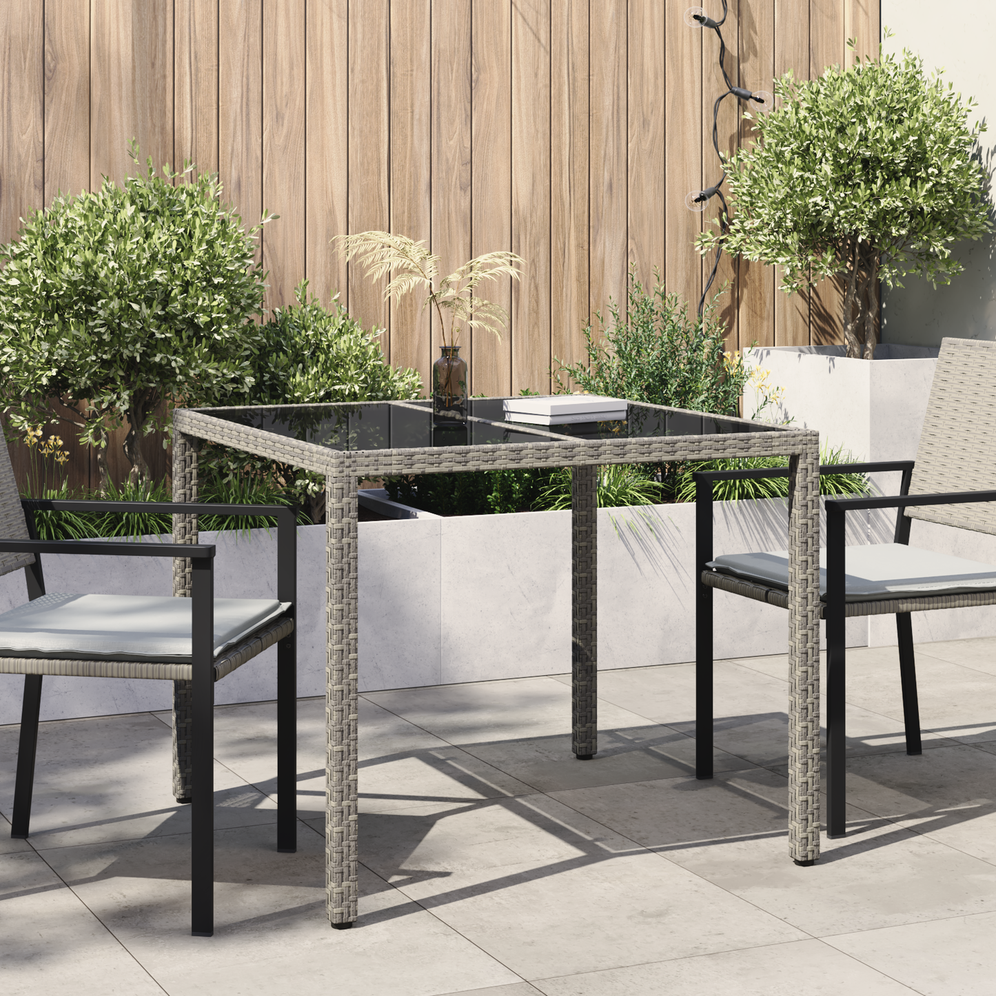 Garden Table Grey 90 x 90 x 75 cm Poly Rattan