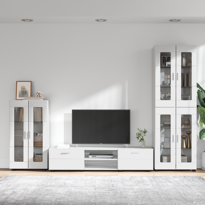 TV Cabinet Set FLORIN 3 pcs High Gloss White Engineered Wood