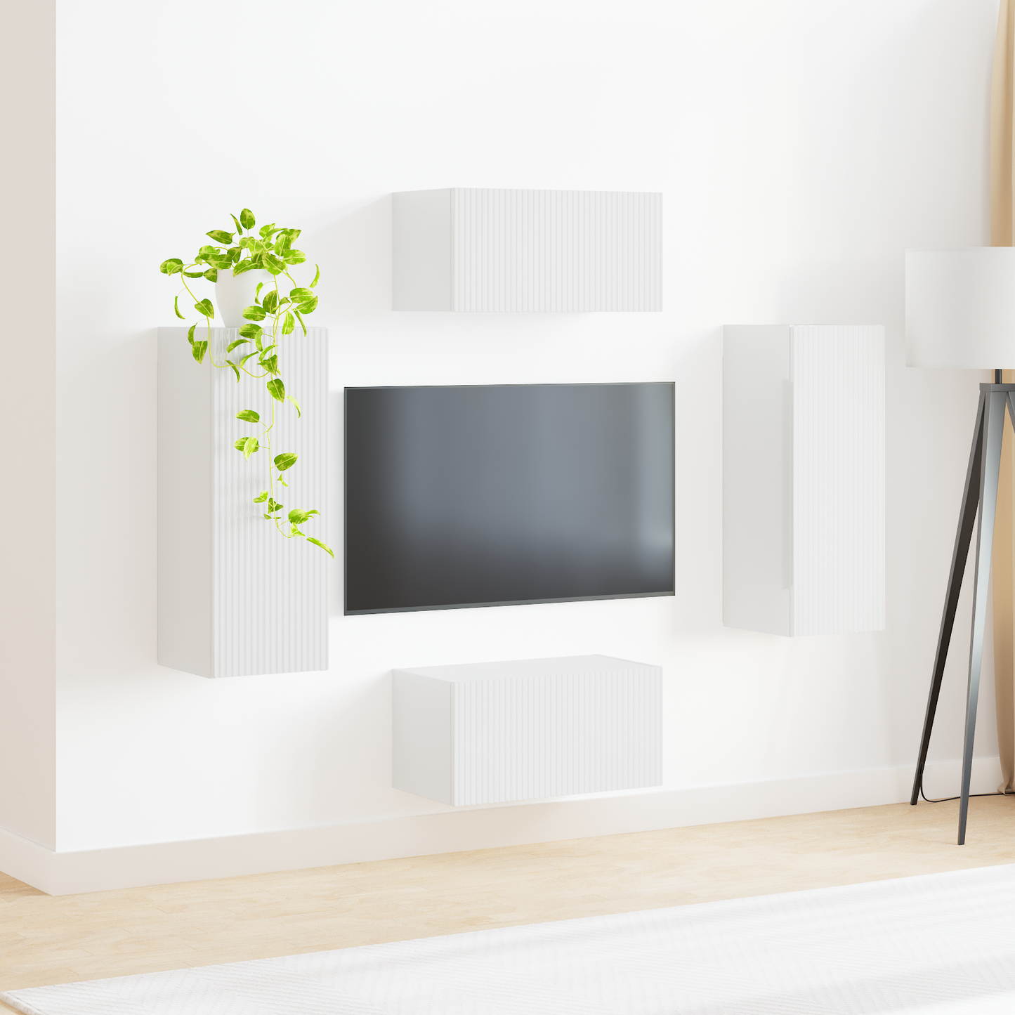 TV Cabinet Set 2 pcs High Gloss White Engineered Wood