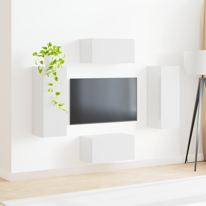 TV Cabinet Set 2 pcs High Gloss White Engineered Wood