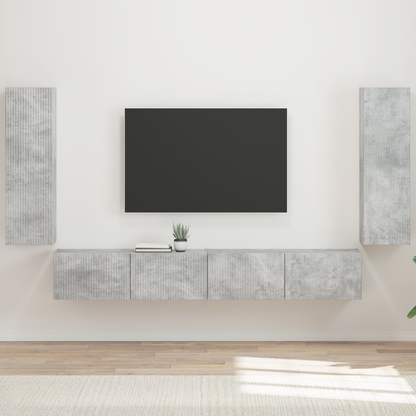 TV Wall Cabinet Set 4 pcs Concrete Grey Engineered Wood