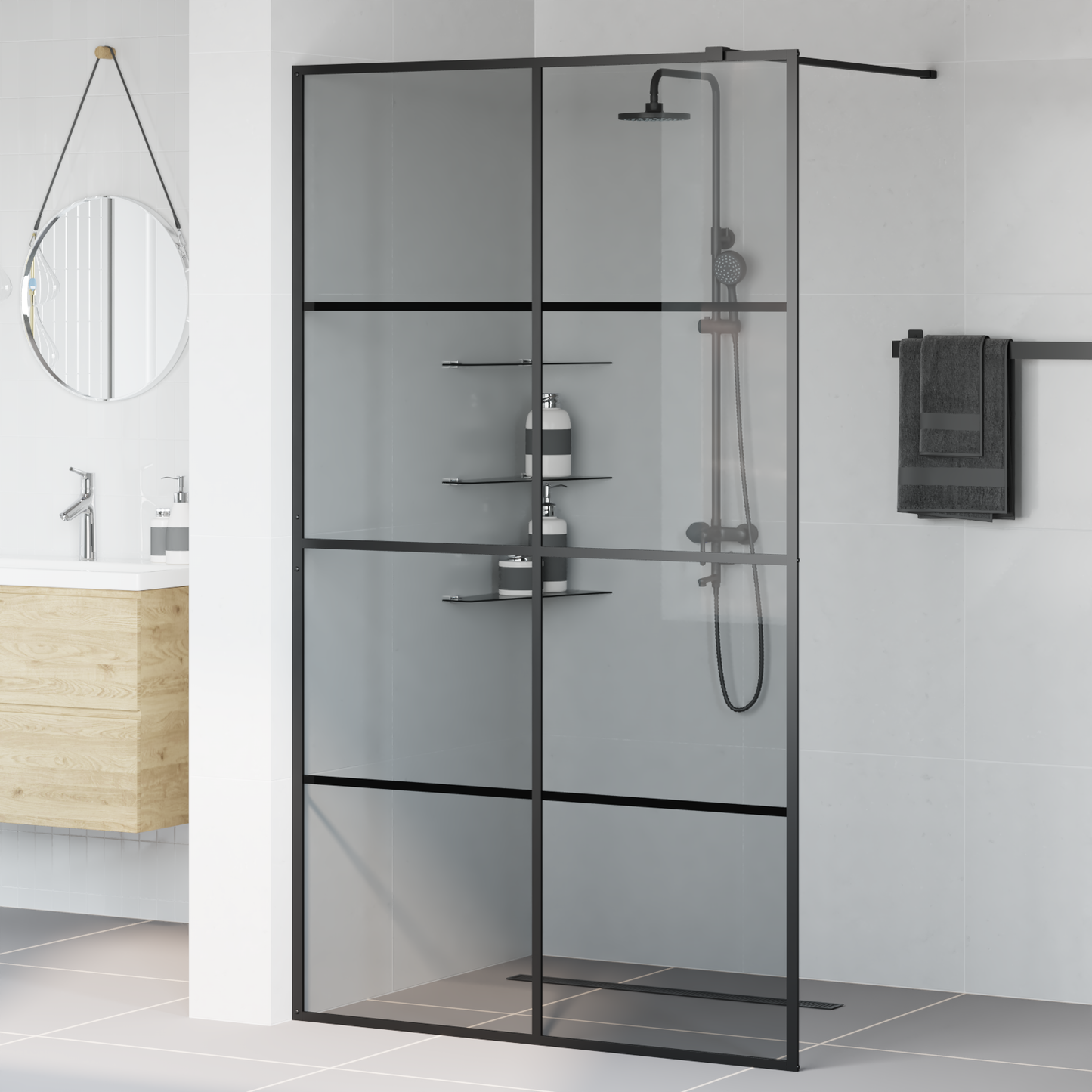Walk-in Shower Wall Black 115 x 195 cm Tempered Glass
