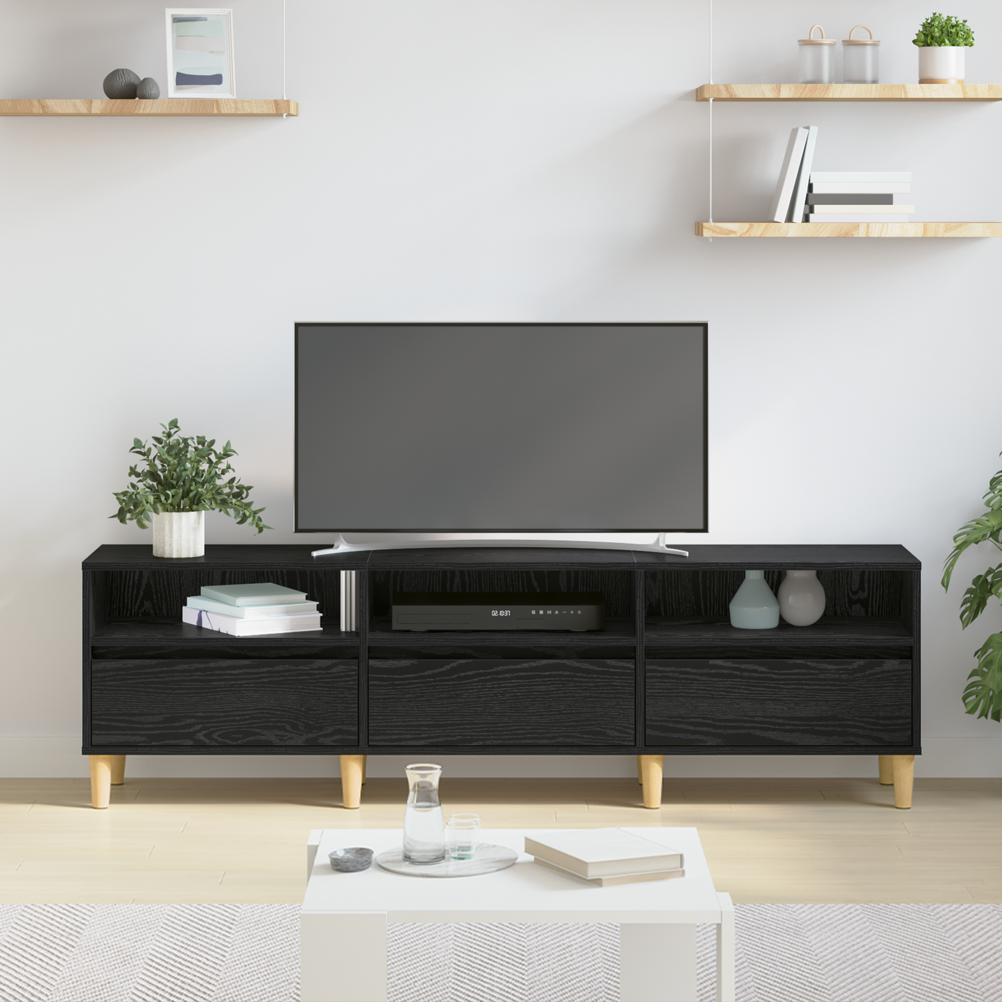 TV Cabinet Black Oak 150 x 30 x 45 cm Engineered Wood